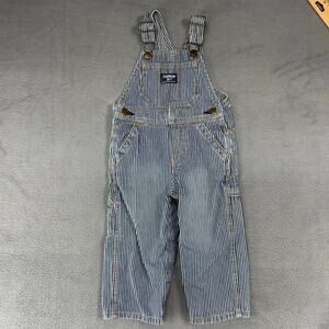 Baby Oshkosh B’Gosh Blue And White Railroad Striped Overalls Size 24 Months